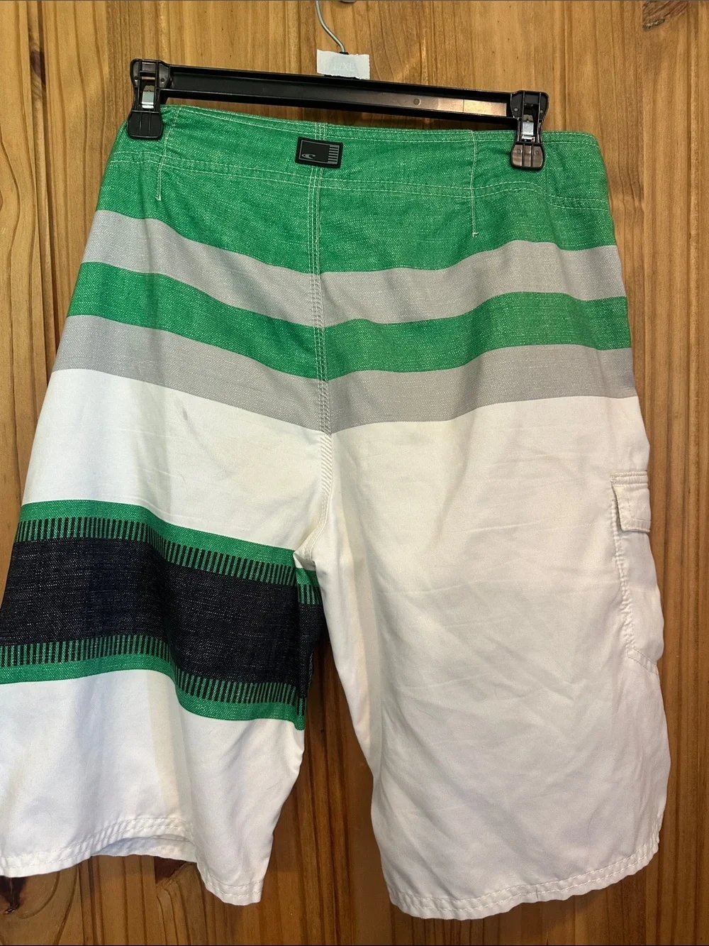 O'Neill Men's Green, Gray, Black & White Striped Board Shorts